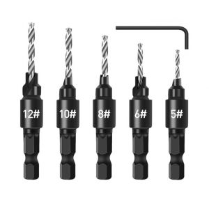 5Pcs Chanfrein de la Tige de l'Ensemble de Fraise, Réglable 1/4"" Changement Rapide, avec la Clé à six pans, travail du Bois Foret Ensemble - Neuf