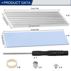 4 Pièces Dissipateur M.2 SSD, Dissipateur Thermique en Aluminium, avec Vis SSD M.2 et Pad Adhésive Thermique, pour Ordinateur Refroidisseur M.2, 70X22X3mm, Argent - Neuf