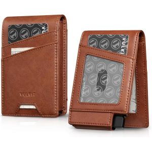 Porte Cartes Hommes Pour Max. 12 Cartes Avec &Eacute;tui D'&Eacute;jection De Cartes Bancaires Rfid Blocage Et Double Fen&ecirc;tre D'Identification, Marron - Neuf