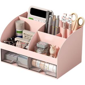 Organiseur de bureau, boîte de rangement pour fournitures de bureau, maquillage, porte-stylos pour la maison, le bureau et l'école (rose) - Neuf