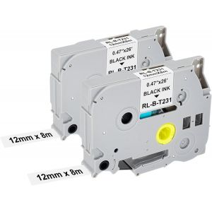 Lot de 2 rubans adh&eacute;sifs pour Brother TZe-231 P Touch 12 mm TZ TZe Blancs Pour P-Touch PT-H100R PT-H105 PT-H100LB PT-H110 H107B PT-D400 PT-1000 - Neuf