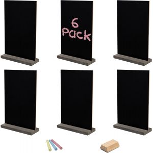 KALANKA-Belle Vous Mini Tableau Noir (Lot de 6) - 15 x 22 cm - Petits Tableaux Noirs Double Face avec Supports en Bois - Ardoise de Table pour Mariage, Anniversaire, et Nourriture/Buffet - Neuf