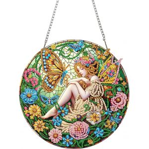 Ayuhr-Diamond Painting Pendentif, Fée Papillon Diamond Painting Enfant Hanging, 5d Diamant Painting Suspendus Avec Chaîne, Peinture Diamant Pendentif Pour Mural, Porte Et Fenêtre Décoration - Neuf