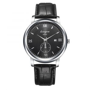 Montre A Quartz Tendance Avec Bracelet En Cuir Synthetique Et Chiffres Romains, Grand Cadran Rond, Pour Homme (Noir) - Neuf