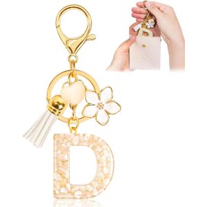 Kal-Porte-Clés Pour Fille Lettre, Porte-Clés Pour Femme Avec Lettre Initiale, Alphabet Pendentif Initiale En Résine, Keyring Avec Pendentif Amour Et Pampille, Cadeau Pour Femme Beige - Neuf