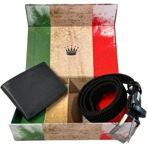 Biagiotti Coffret Cadeau Homme, Portefeuille En Cuir Et Ceinture &Eacute;lastique Avec Inserts En Cuir, Ajustable[CEI9261589] - Neuf