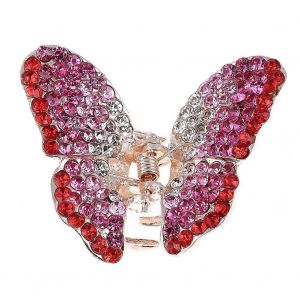 Cristal Strass Papillon Cheveux Pince Crabe Pour Les Femmes - Rose Métal Accessoire De Cheveux Avec La Petite Conception De Papillon - Neuf