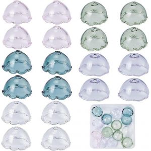 1 Bo&icirc;te De 20 Perles De Fleurs En Verre De 21 Mm, 5 Couleurs Diff&eacute;rentes, Avec Capuchons Coniques, Breloques M&eacute;duses, Perles Intercalaires Florales Transparentes En Forme De Clochette Et De Trompett - Neuf