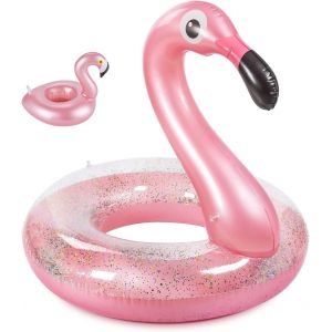 Ershi-Bouée Flamant Rose Avec Paillettes Livré Avec Support De Boisson Et Kit De Patch Bouée Géante Flamant Gonflable D'été Pour L[1912] - Neuf