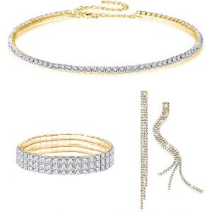 Eryi-Ensembles De Bijoux De Mariage Pour Femme Strass Collier Bracelet Pendentif Boucles D'oreilles Prom Fiançailles Faire La Fête Parure Bijoux - Neuf