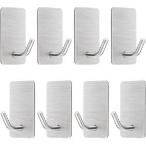 Eryi-Lot De 8 Crochets Adhésifs Extra Solides Sans Perçage Crochets Porte-Serviettes En Acier Inoxydable Crochets Autocollants Convient Pour La Cuisine, La Salle De Bain, Le Bureau Et D'autres - Neuf