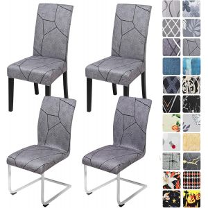 TRAHOO-Lot de 4 et 6 housses de chaise extensibles - Grises - Housses &eacute;lastiques amovibles et lavables - Pour salle &agrave; manger, cuisine, restaurant, h&ocirc;tel, banquet (gris marbr&eacute;, 4 pi&egrave;ces) - Neuf