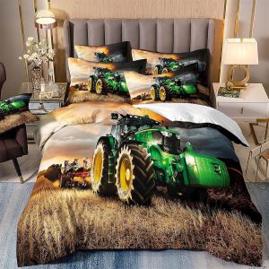 Sjzg-Parure De Lit Tracteur - 3 Pi&egrave;ces,Housse De Couette 220x240cm Avec 2 Taies D'oreiller 65x65cm,Parure De Couette 2 Personnes,Fermeture &Eacute;clair Cach&eacute;e,Tracteur#A1 - Neuf