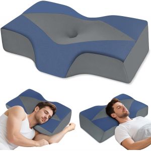 Kalanka-Oreiller Cervical Ergonomique Orthop&eacute;dique M&eacute;moire De Forme &iquest; Douleurs Cervicales & Nuque Sensible &iquest; Bi-Hauteur Int&eacute;gr&eacute;e &iquest; C&ocirc;t&eacute;/Dos/Ventre &iquest; Housse Rafra&icirc;chissante Amovible & Lavable, Bleu Et - Neuf