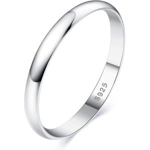 Bagues En Argent Sterling 925 Pour Femmes Filles Classique Haute Polie Bague De Pouce De 2 Mm Bagues De Fiançailles De Mariage Bagues D'éternité (Avec Boîte Cadeau) Taille 49-62.[Y159] - Neuf