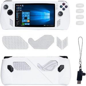 Coque De Protection En Silicone Pour Rog Ally Avec Film De Protection D'&eacute;cran En Verre Tremp&eacute;, Filet Anti-Poussi&egrave;re, Protections De Joystick Et Adaptateur 3.1 - Blanc - Neuf