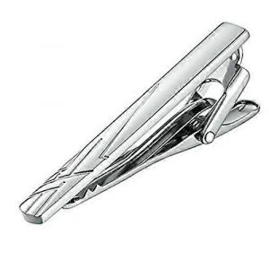 Pince &iquest;&iquest; Cravate Pour Homme, Motif Rayures Argent&iquest;&iquest;Es Crois&iquest;&iquest;Es, En Acier Inoxydable Poli, Finition Argent&iquest;&iquest;E, Accessoire Id&iquest;&iquest;Al Pour Le Mari&iquest;&iquest;. - Neuf