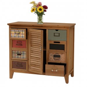 Commode de pharmacien HWC-O63, armoire &agrave; tiroirs, porte-&eacute;tiquettes, volets vintage shabby, 80 x 91 x 40 cmCorps naturel - Neuf