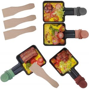Loranka-Poelon Raclette Carr&eacute;, 4 Pi&egrave;ces Set Antiadh&eacute;sif Avec Spatule Raclette Bois Pour Fromage Fondu Oeuf Frit - Neuf