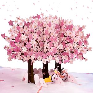 Carte Pop Up, Romantique Cerisier en Fleurs Carte Anniversaire Femme avec Enveloppe, Exquis Carte de V?ux Fleurs de Sakura pour Mère Épouse Petite Amie, Anniversaire Saint-Valentin Mariage - Neuf