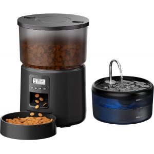 Distributeur Croquettes Chat Automatique Et Fontaine: Distributeur Croquettes Chien Et 2,4l Fontaine A Eau Chat - 3l Mangeoire De Nourriture Animaux Avec Minuterie Programmable 6 Repas - 10s Voix Noi - Neuf