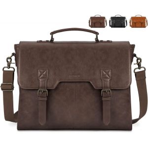 TIANYI-Sac Ordinateur Portable 15,6 Pouces Sac Bandoulière Homme Imperméable Cuir PU Sac Messenger Mallette PC pour Collège Travail Affaires Café - Neuf