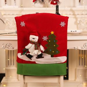 1 Jeu De No&euml;l &Agrave; Manger Chaise En Arri&egrave;re Couvre B Santa Bonhomme De Neige De Rennes De La Soir&eacute;e De No&euml;l, D&eacute;coration De F&ecirc;te De No&euml;l Costume De Santa Claus De Ski De Pr&eacute;sident De Couverture - Neuf