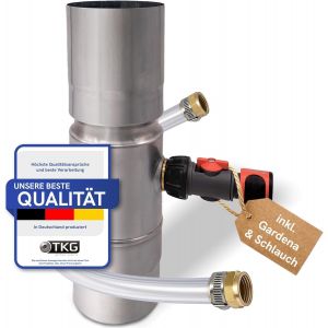 Ulteronixshop-Collecteur d'eau de pluie pour tuyaux de descente 100 mm - En zinc - Pour tuyau de descente DN100 - Avec raccord de tuyau et de tonneau - Collecteur d'eau pour citerne d'eau de pluie - - Neuf