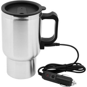 Kalanka-Tasse Chauffante Pour Voiture, 12v 450ml Bouilloire Thermos &Eacute;lectrique Tasse En Acier Inoxydable, Voyage Mug Isotherme Avec Poign&eacute;e Portable, Chauffe-Tasse &Agrave; Caf&eacute; Avec Chargeur Pour Voiture - Neuf
