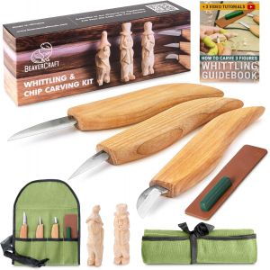 Ulteronixshop-Kit de Couteaux pour Travail du Bois S15 &iquest; Kit de Taillage pour D&eacute;butants et Enfants, Outils avec Couteaux Sloyd et de D&eacute;tail, Strop en Cuir, P&acirc;te &agrave; Polir et Tutoriels - Neuf