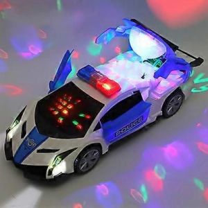 Dancing Deformation Rotating Universal Police Car Electric Stunt Car With Lights Automatically Open the Door Boy Childrens Toys-voiture de police bleu blanc - Neuf