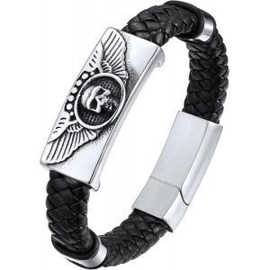 ERYI-Bracelet Cuir Homme 19/21/23 Cm Etoile De David/Templiers Croix/Crane Tete De Mort Acier/Noir Gourmette Garcon Amulette De Protection Fermoir Magnétique Cadeau Copain Petit Ami Jeune - Neuf