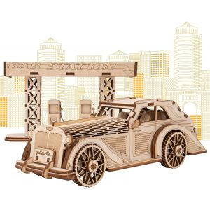 KAJGL-3D En Bois Puzzle Bricolage Wooden L'Artisanat Jeu Hommes Garcon Jigsaw Construire Casse Tete Voiture Et Station Service-Retro Kits - Neuf