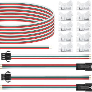 FABUR-Connecteurs de bande LED 3broches Connecteurs d'éclairage sur rail transparents sans soudure (10pièces) + Connecteur sans espace de 10mm (10pièces) + Câble de prise mâle femelle JST SM 3broches - Neuf