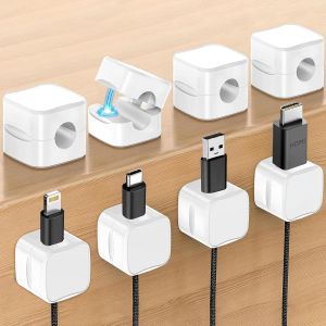MEVRONISSHOP-8 pi&egrave;ces Support de c&acirc;ble magn&eacute;tique, porte-c&acirc;bles, gestion des c&acirc;bles, support de chargeur, pour table de chevet, bureau, USB, c&acirc;ble audio, Blanc - Neuf