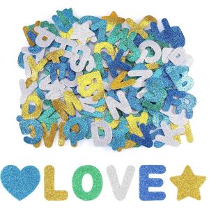 Trahoo-196 Pièces Lettres Autocollantes En Mousse, 5 Couleurs Gommettes Autocollantes, Brillant Mousse Alphabet Enfant, Stickers Lettres Alphabet, Gommettes Adhesive Pour Décoration(Bleu Jaune) - Neuf