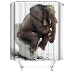 Rideau de douche animaux 180 x 200 cm, rideau de douche éléphant en polyester imperméable avec 12 crochets pour décoration de Noël, rideau de salle de bain - Neuf