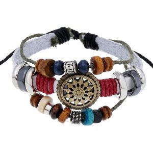 Kal-Bracelet Boh&egrave;me Fait &Agrave; La Main - Style Hippie - Cuir Marron - Pour Soleil - Breloques En M&eacute;tal - Unisexe - R&eacute;glable - Neuf