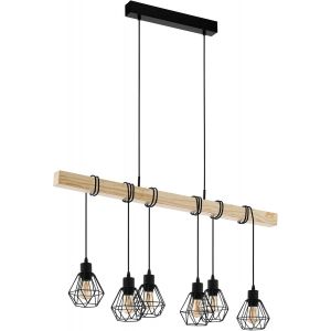 Lampe De Table Townshend 5, Lampe De Chevet Style Industriel Et Rétro, Luminaire À Poser En Acier Noir Et Bois, Avec Interrupteur, Certifié Fsc, Douille E27 - Neuf