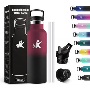 Kalanka-Gourde Isotherme Enfant 500ml, Bouteille D'eau Acier Inoxydable, &Eacute;tanche Et R&eacute;utilisable, Sans Bpa, Gourdes Avec Paille, Bouteille D'eau Pour Voyage, L'&eacute;cole, Cyclisme, Bureau, Camping - Neuf