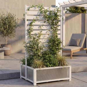 Jardini&egrave;re En Aluminium Avec Treillis Hwc-P97, Jardini&egrave;re Sur Pied, 158 X 90 X 75 CmBlanc - Neuf