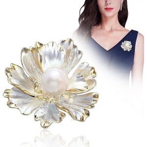 Broche Pour Femme, Broche Pour Vêtements, Broche En Perles Pour Femme, Broche Fleur, Pinces Pour Châle, Pull, Grande Broche En Perles, Broche Tendance Pour Foulard (Blanc) - Neuf