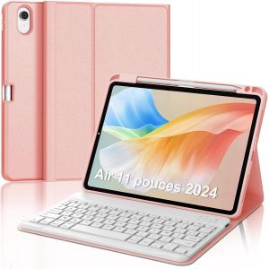 KAL-Clavier Pour Ipad Air 11"" 2024/2025 (M2/M3)/ Air 5Ème/4Ème Génération 10.9"", Coque Clavier Pour Ipad Pro 11"" 4/3/2/1 Gen, Clavier Français Azerty Magnétique Détachable Bluetooth, Or Rose - Neuf