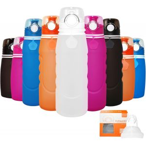 Bouteille Eau Pliable Silicone 1000 Ml,Bouteille Pliable Ultra-Légère Étanche Pour Sport,Activités Plein Air Cyclisme (Blanc) - Neuf