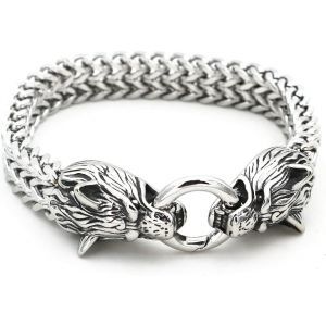 Eryi-Bracelet Viking Tête De Loup Pour Homme - Bague De Bras Nordique En Acier Inoxydable - Bijoux Nordiques - Amulette De Motard - Bracelets De Loup D'odin - Neuf