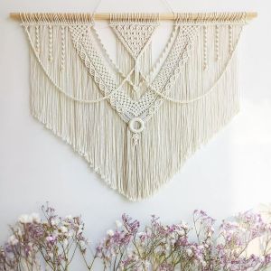 Makramé 110 Cm (L) X 82 Cm (H) Tapisserie Murale Boho,Grande,Tissée À La Main,Décoration Murale Pour Chambre À Coucher,Décoration De Balcon,Cadeau Pour Femmes (J) - Neuf