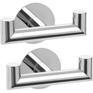 Double Crochet Adhesif Mural, 2 Pi&egrave;ces Porte Serviette Salle de Bain, Accroche Torchon Cuisine, Porte Manteau Adh&eacute;sif, Attache Murale Sans Percer, Etanche, Antirouille, Chrom&eacute; - Neuf