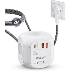 Cube Rallonge Multiprise Fiche Plate Amélioré Pd 20W 2M Avec 4 Prises Ac, 3 Usb Et 1 Type C, Surtensions Pour Rallonge Électrique Avec Interrupteur Pour Maison, Cuisine, Bureau, Tressé Cable - Neuf