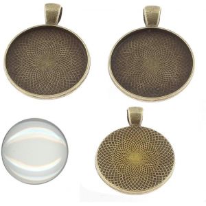Kal-Lot De 6 Médaillons En Métal Bronze Et Cabochon Rond En Verre Transparent De 20 Mm -Monture De Cadre Super Aspect -Kit De Bricolage (Bronze) - Neuf