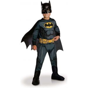 KALANKA-RUBIES - DC Officiel - BATMAN - Déguisement Classique pour Enfants - Costume avec Combinaison Imprimée, Ceinture, Couvre-Bottes, Cape Détachable et Masque en PVC Inclus - Neuf